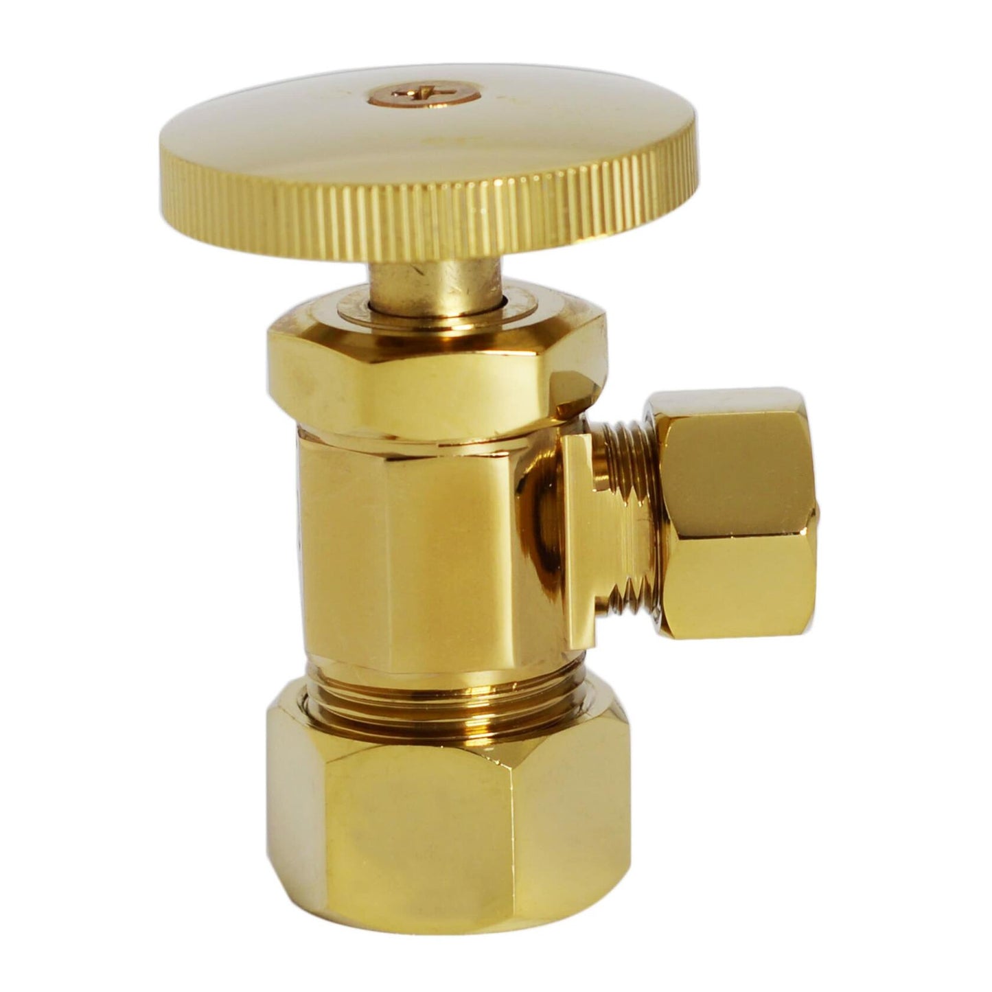 Westbrass A105-03 Round Handle Angle Stop Shut Off Valve, 1/2" Copper Pipe Inlet with 3/8" Compression Outlet, Polished Brass