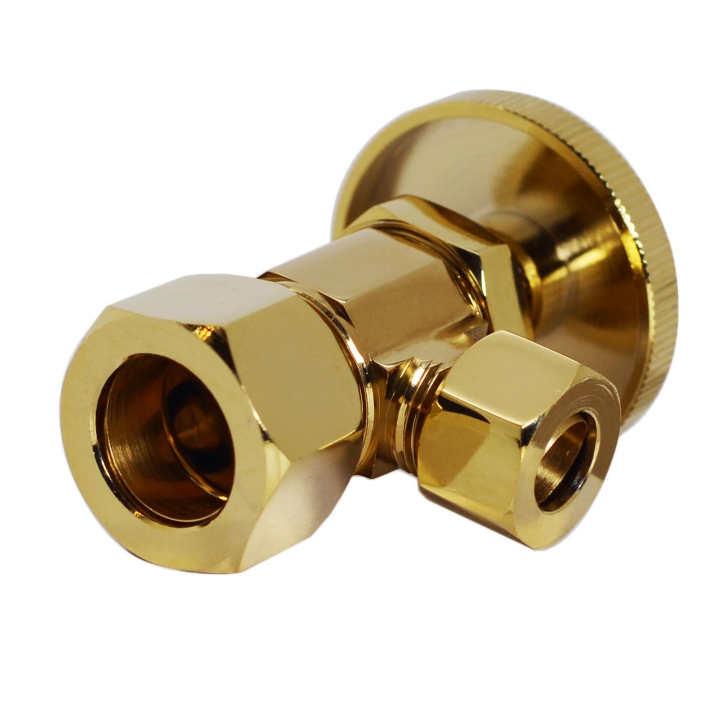 Westbrass A105-03 Round Handle Angle Stop Shut Off Valve, 1/2" Copper Pipe Inlet with 3/8" Compression Outlet, Polished Brass
