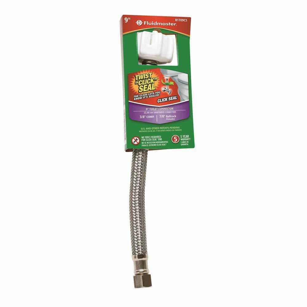 Fluidmaster B1T09CS CLICK SEAL Toilet Connector, Braided Stainless Steel - 3/8 Female Compression Thread x 7/8 Female Ballcock Thread, 9-Inch Length