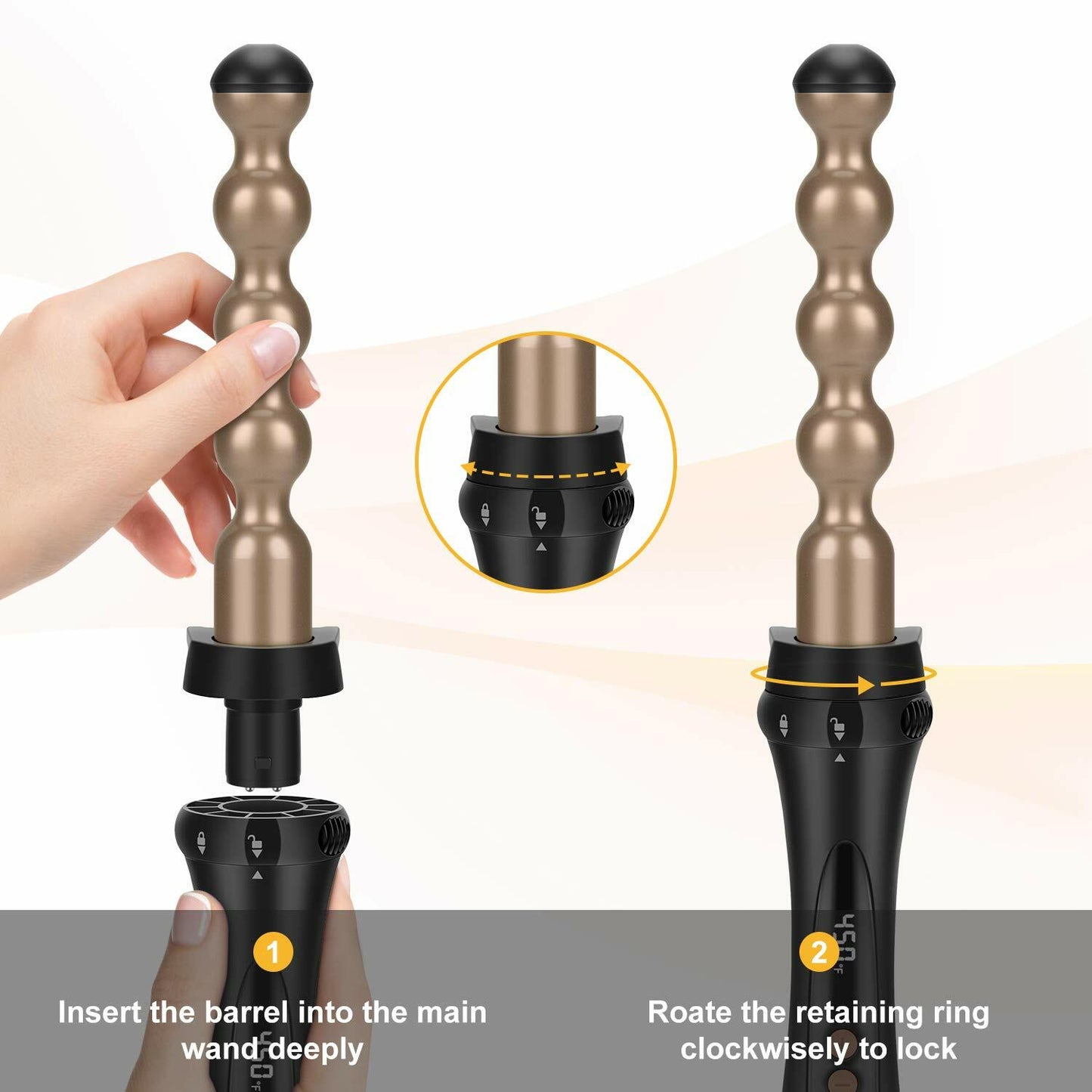 Prizm 5 in 1 Clampless Interchange Curling Iron Wand Set, LED Display, 11 Temp Settings, 0.6 to 1.25 Inch Tourmaline Ceramic Barrels, Hair Curler for Wavy/Bang/Ringlet/Spiral with Heat Resistant Glove