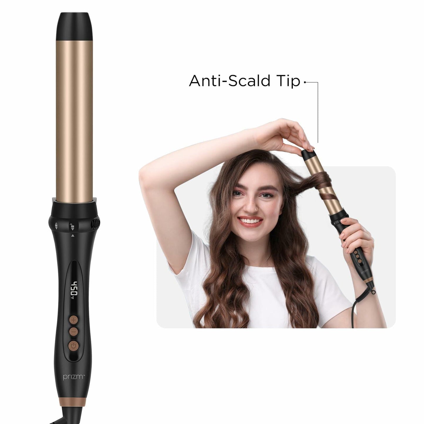 Prizm 5 in 1 Clampless Interchange Curling Iron Wand Set, LED Display, 11 Temp Settings, 0.6 to 1.25 Inch Tourmaline Ceramic Barrels, Hair Curler for Wavy/Bang/Ringlet/Spiral with Heat Resistant Glove