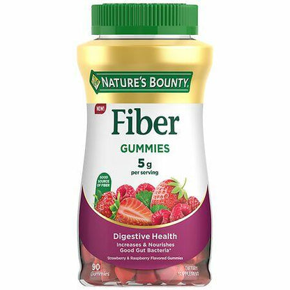 Nature's Bounty Fiber Gummies, 5g Prebiotic Strawberry & Raspberry - 90.0 ea