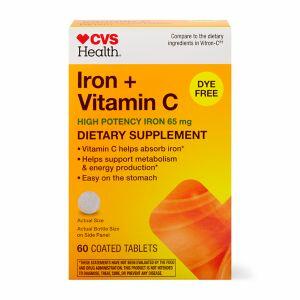 CVS Health Iron + Vitamin C Tablets, 60 ct exp 10/25