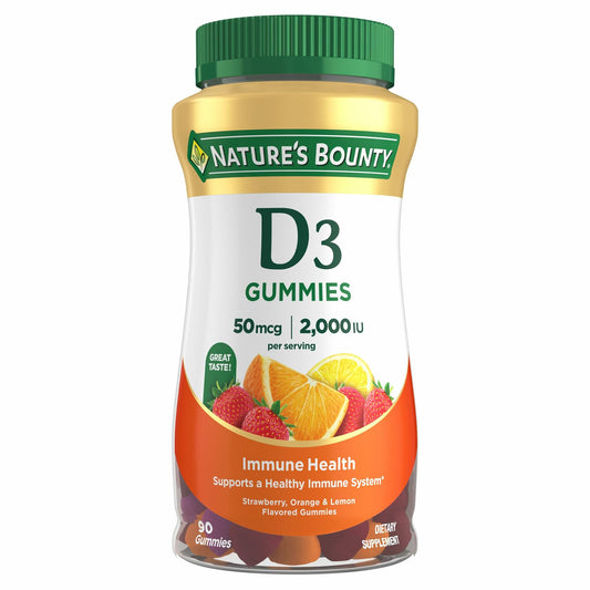 Vitamin D3 Gummies by Nature's Bounty, Vitamin Supplement, Supports Immune Health, 50mcg, 2000IU, Mixed Fruit Flavor, 90 Gummies