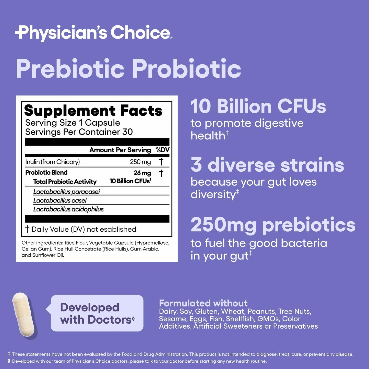 Physician's CHOICE Prebiotic-Probiotic - Multi-Strain Probiotics & Synergistic Prebiotics -Designed for Digestive Health, Supporting Gut Microbiome - Powerful PrePro for Gut Health - for Women & Men