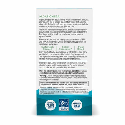 Nordic Naturals Algae Omega - 60 Soft Gels - 715 mg Omega-3 - Certified Vegan Algae Oil - Plant-Based EPA & DHA - Heart, Eye, Immune & Brain Health - Non-GMO - 30 Servings